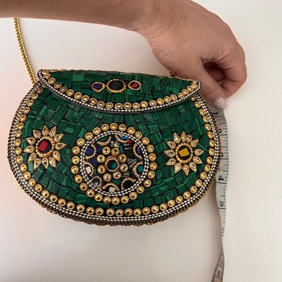 Vintage Ornate Green Mosaic Crossbody Bag - Picture 8 of 8